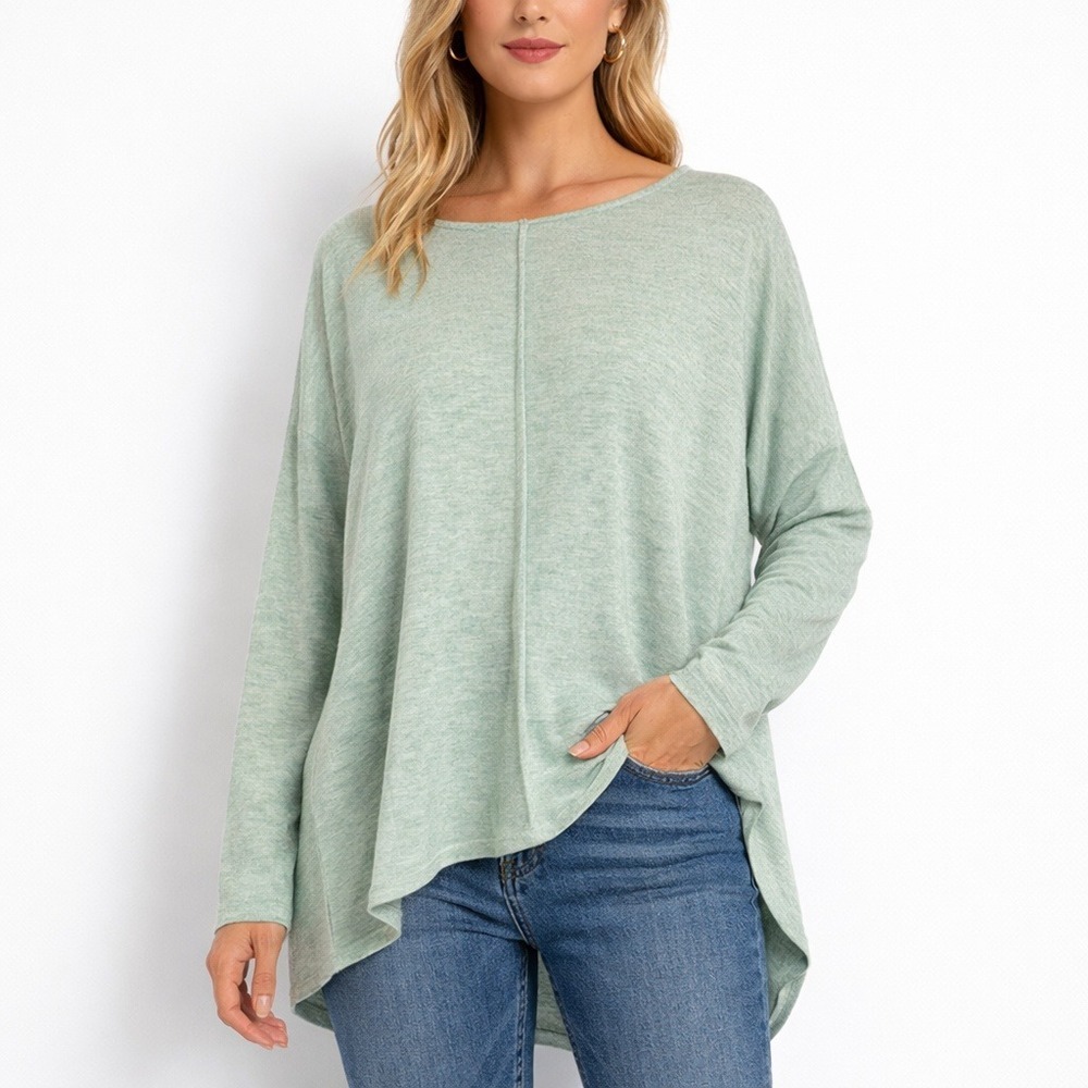 Umgee Sage Green Textured Long Sleeve Top  Size Medium Boho Bubble Sleeve